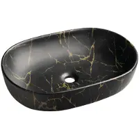 Sapho Caleo Keramische opbouwwastafel, 60x42cm, portoro marmer