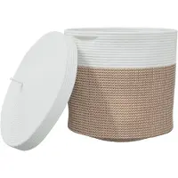 vidaXL Opbergmand met deksel Ø 40x35 cm katoen bruin en wit