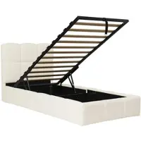 MODFU - Kinderbed - Hydraulische Opbergruimte - USB-C-Aansluiting - Gestoffeerd Hoofdbord - Stof - Beige - 90 X 200 Cm