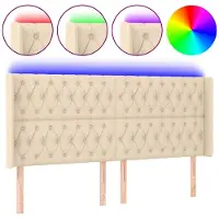 vidaXL Hoofdbord LED 203x16x118/128 cm stof crèmekleurig