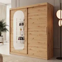 Meubella - Kledingkast Bodhi - Eiken - 180 cm - Met spiegel