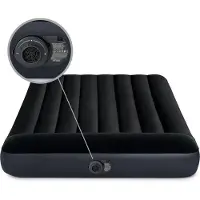 Intex luchtbed - 2 personen - 137 x 191 x 25 cm - Zwart - Met ingebouwde pomp + spannenlaken antraciet + hoofdkussen + molton 2-in-1 kussenslopen + reparatieset