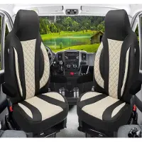 BREMER SITZBEZÜGE Premium Camper stoelhoezen voor Pössl WPL410 in Zwart/Beige (2 losse stoelen)
