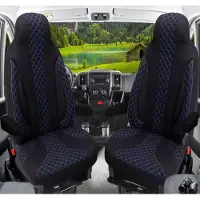 BREMER SITZBEZÜGE Premium Camper stoelhoezen voor LMC WPL406 in Zwart/Blauw (2 losse stoelen)