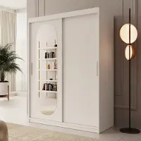 Meubella - Kledingkast Bodhi - Wit - 150 cm - Met spiegel