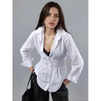 Busem Langarm Button-Up Poplin Shirt met Gatherings Details