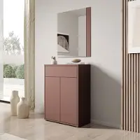 Meubella - Amber - Schoenenkast Terracotta - 74x35x200 cm - Spiegel