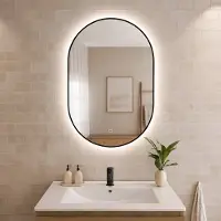 LOMAZOO Badkamerspiegel Met Verlichting Zwart - Met Verwarming - Spiegel Ovaal - Draaibare Spiegel - 90 x 60 cm [TANGER]