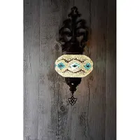 Halay Turkse wandlamp - handgemaakt mozaïek in wit en blauw - hoogte 30cm - unieke decoratie voor sfeerverlichting