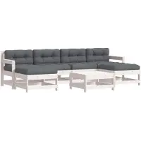 vidaXL 7-delige loungeset voor de tuin met kussens, wit, massief hout