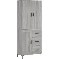 vidaXL Hoge kast 69,5x34x180 cm bewerkt hout grijs sonoma eikenkleurig