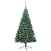 vidaXL Kunstkerstboom met verlichting en kerstballen half 210 cm groen