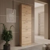Meubella - Nivik - Schoenenkast 5 vakken - Eikenpatroon - 58x20x186 cm