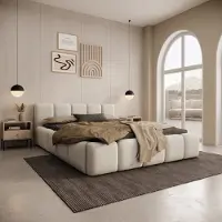 Meubella - Karisma - Tweepersoonsbed - Beige stof - 160x200 cm