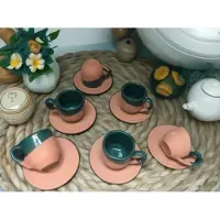 Halay Keramische espressoset, 6-delig - 6 espressotassen met bijpassende schoteltjes - handgemaakt servies - geschikt voor vaatwasser en oven