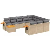 vidaXL 11-delige Tuinset met kussens poly rattan beige