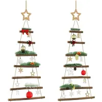 vidaXL Hangende kerstbomen met topsterren 2 st 42x90 cm natuurlijke tak