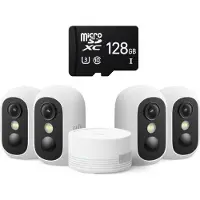 Eufy Security eufyCam C35 4-Cam Kit, Wit, Draadloze Beveiligingscamera Voor Buiten en Binnen + SAMSUNG MicroSDXC 128GB PRO - Bundel