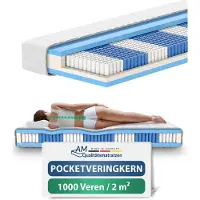 AM Qualitätsmatratzen - 1000 veren 7-zone pocketveringmatras 180x210 cm - Ergonomisch matras 180 x 210 met 1.000 veren - 24 cm Premium hoogte - Afneembare TENCEL Lyocell tijk - Made in Germany