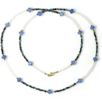 Cavill - 925 Sterling Zilver Vergulde Ketting - 36,765 ct Blauwe Kwarts - Indigoliet & Regenboogmaansteen - Lange Elegante Dames Edelsteenketting