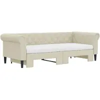 vidaXL Slaapbank onderschuifbed en matrassen 90x200 cm kunstleer crème
