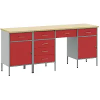 vidaXL Werkbank met laden, 4 stuks, rood, voor ingenieurs, van hout en staal