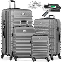 Kesser 4x Koffer, reiskofferset, trolley koffer, incl. bagageweegschaal + bagagelabel rollend kofferslot, 4 wielen ABS, harde schaal telescoopgreep S-M-L-XL - Zilver