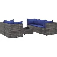 vidaXL 6-delige loungeset voor de tuin met kussens, grijs, polyrotan