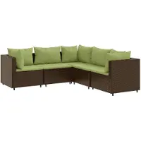 vidaXL 5-delige Loungeset met kussens poly rattan bruin