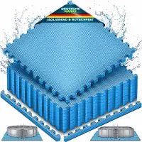 Tillvex Pool Bodembeschermingsmat Blauw, 62,5x62,5cm, 8 stuks | Onderlegmat 1 cm dik voor Pool Planschbad & Whirlpool | Poolmat Bodemmat Outdoor | Poolonderlaag Bodembescherming warmte-isolerend