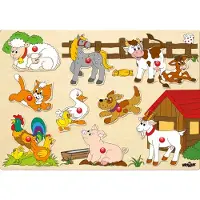 Woody houten puzzel boerderijdieren - educatief speelgoed 9 stukjes.