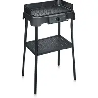 Severin PG 8596 Tafelgrill met Voet – 2000 W – Aluminium Grillplaat – Glad & Geribbeld – Zwart