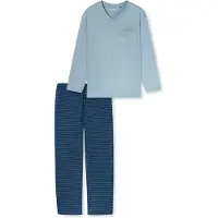 Schiesser Pyjama lang ' Comfort Essentials ' aqua / lichtblauw