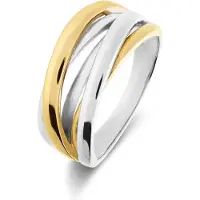 Lucardi Dames Zilveren bicolor ring - Ring - 925 Zilver - Zilver- en goudkleurig - 18.50 / 58 mm