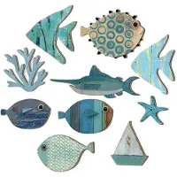 ISTOVO 1 Set Houten Visvormige Hangende Strand-Thema Badkamer Decor, Nautische Kust Huisdecor, Rustieke Visvormige Wandkunst