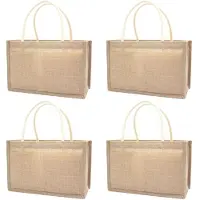 Typecat 4X Jute Jute Tote Grote Herbruikbare Boodschappentassen met Handvatten Dames Boodschappentas DIY Milieuvriendelijke Boodschappentas, L