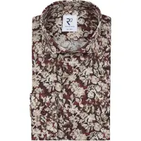 R2 Poplin Overhemd Print Bordeaux | Rood | Maat 43