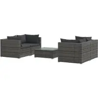 vidaXL 5-delige Loungeset met kussens poly rattan grijs
