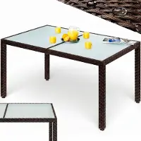 Casaria Polyrotan Tuintafel Bruin 150 x 90 x 75 cm Weerbestendig Melkglas voor Buiten