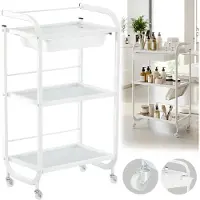 Calissimo Cosmetische kappersassistent voor salon 1027W, universele kastwagen met drie glazen planken en een lade.
