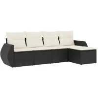 vidaXL 5-delige tuinmeubelset met kussens, zwart, polyrotan