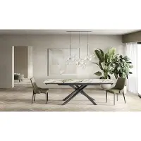 STONES Uitschuifbare eettafel 160–240 x 90 cm, tafelblad van mat Calacatta-Borghini marmer, antracietkleurige metalen poten – modern design