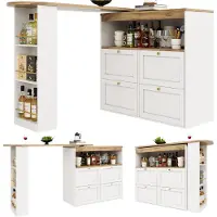 Youjia Draaibaar bureau (corpus: 105 x 39 x 102 cm) met 4 lades en open vakken, geschikt voor eetkamer/werk-/woonkamer, wit