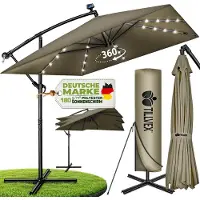 Tillvex Aluminium Parasol rechthoekig Ø 330 cm met led-zonne-energie + afdekking met zwengel | Zweefparasol met standaard en windscherm, uv-bescherming, waterdicht, 360 graden draaibaar