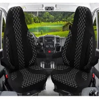 BREMER SITZBEZÜGE Premium Camper stoelhoezen voor Eura Mobil WPL408 in Zwart/Wit (2 losse stoelen)