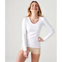 Damart - Lang Thermolactyl T-shirt met ronde vrije hals, geribde fleece - Dames - Wit - 54-56 (XXL)