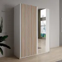 Meubella - Kledingkast Deliryon - Wit - 150 cm - Met spiegel