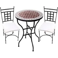 Marrakesch Orient & Mediterran Interior Bistroset 3-delig Marrakesch Bordeaux Wit 60cm Athen | Mediterrane mozaïektafel met 2 stoelen | Handgemaakt balkon- en tuinset | Marokkaanse mozaïekmeubels van smeedijzer