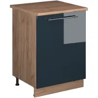 Vicco Keukenonderkast Fame-Line, Donkerblauw hoogglans/Goudkleurig Eiken, 60 cm 1 deur met werkblad