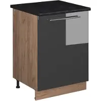 Vicco Keukenonderkast Fame-Line, Antraciet Hoogglans/Goudkleurig Eiken, 60 cm 1 deur met werkblad